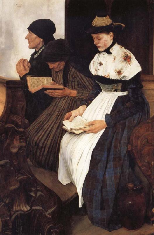 Leibl, Wilhelm Die drei Frauen in der Kirche Sweden oil painting art
